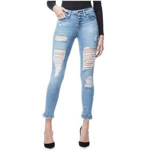 GOOD AMERICAN Good Legs Fringe Hem Skinny Jeans